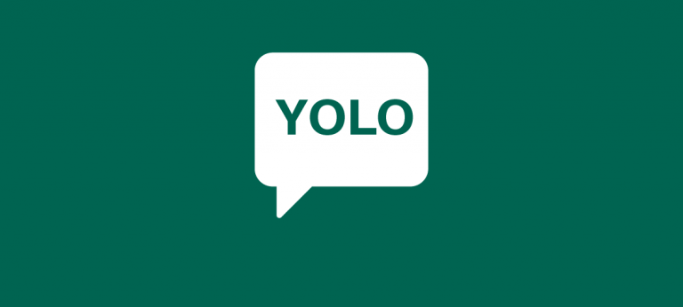 Eine Sprechblase mit dem Wort YOLO