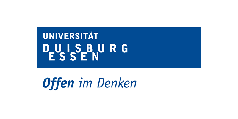 Logo: Schriftzug: Universität Duisburg-Essen, Offen im Denken.